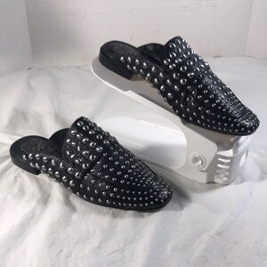 Vince Camuto Women’s Sessa  Black With Silver Studs Slip-On Loafer Mule Shoes
